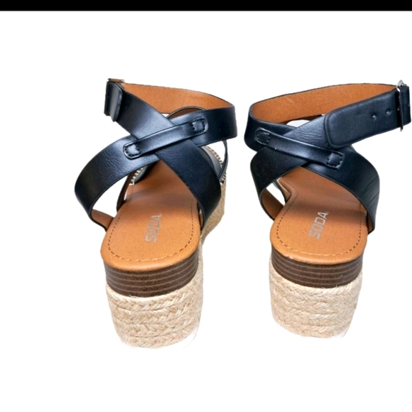 Soda Black Nubuck Black Espadrille Ankle Strap Platform Sandal - Picture 5 of 7